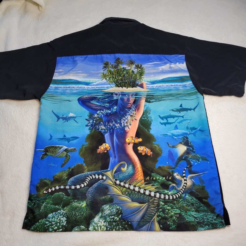 Rietveld Shirt Sexy Mermaid Ocean Tropical Size XL Made In USA Vintage Botton Up